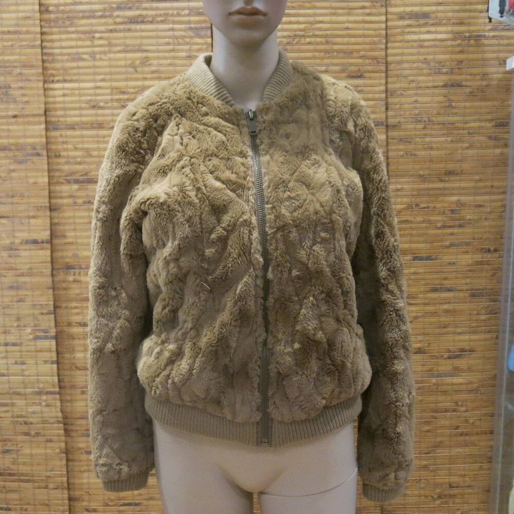 Chaser Faux Fur Bomber Jacket in Carmel color